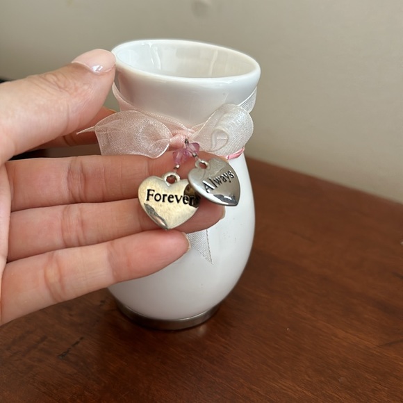 Small White Decorative Ceramic Jar with Pink Bow - Picture 3 of 5